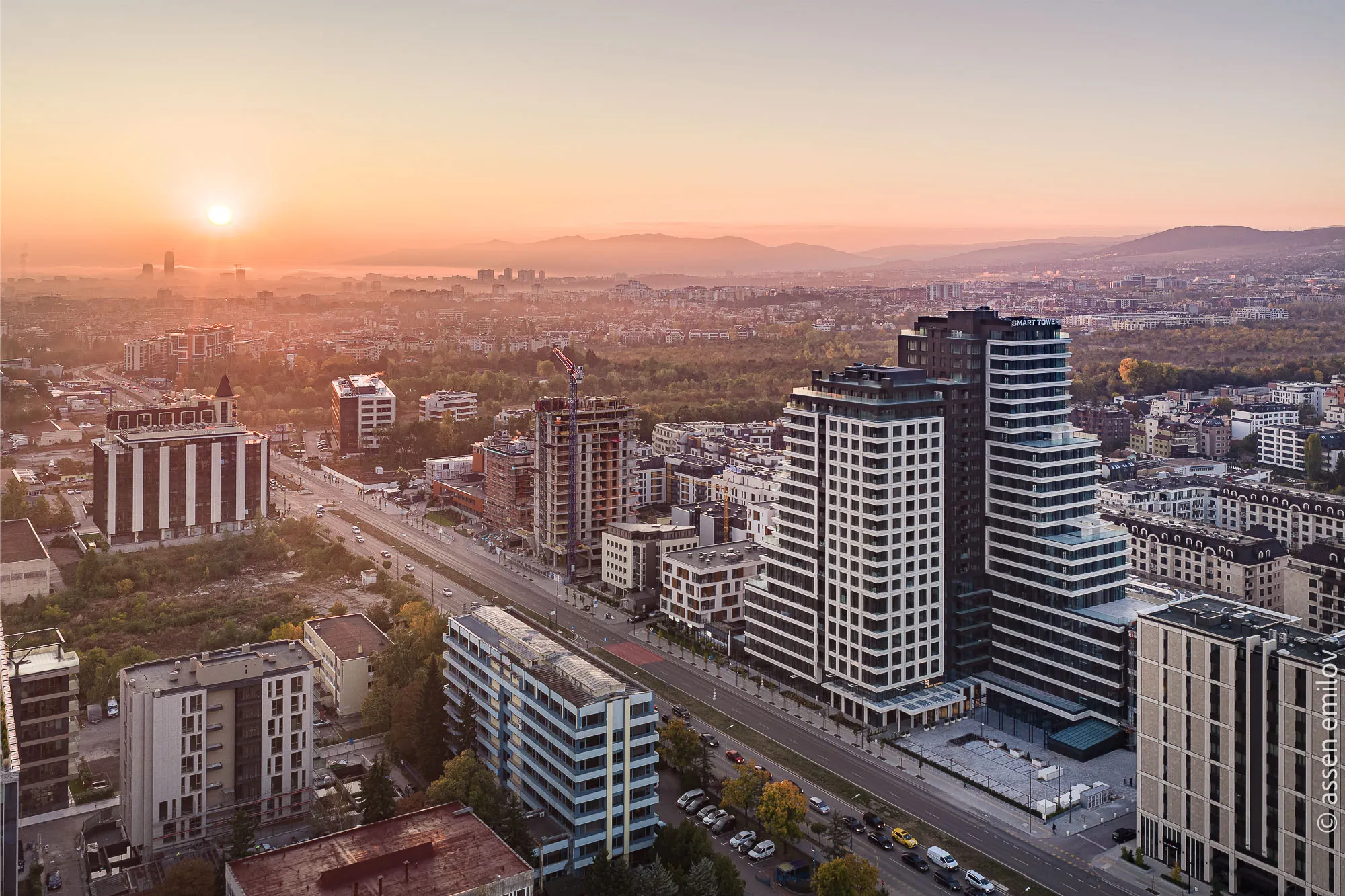 Smart Tower and Sofia at sunset